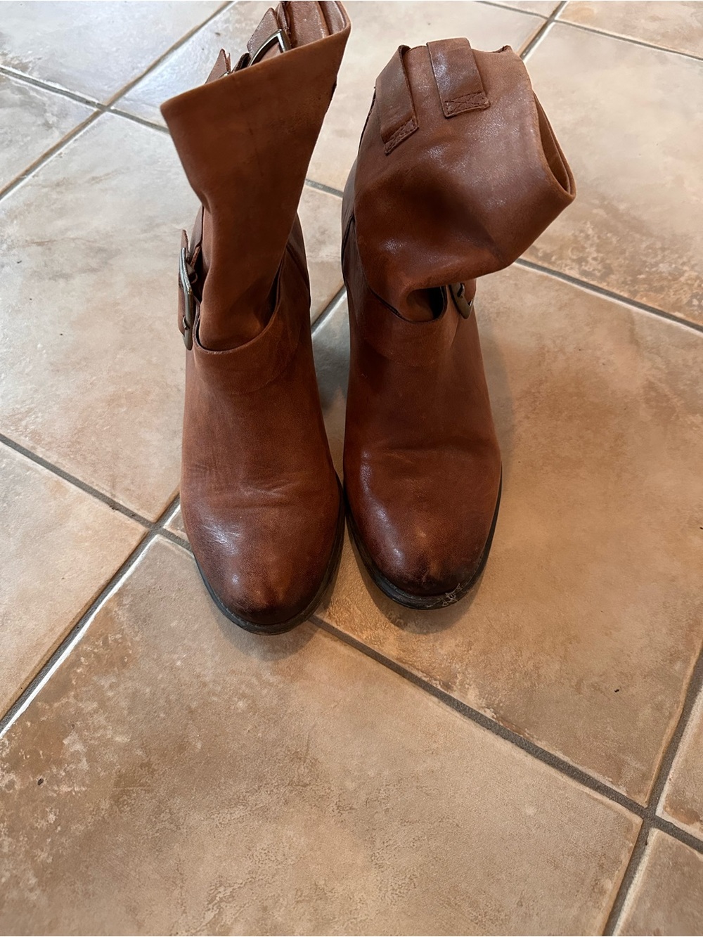 Lucky Brand Brown Leather Buckle Ankle Heeled Boots Woman’s 10